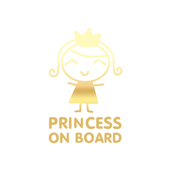 Princess On Board Araba Sticker 17x17 Cm Gold