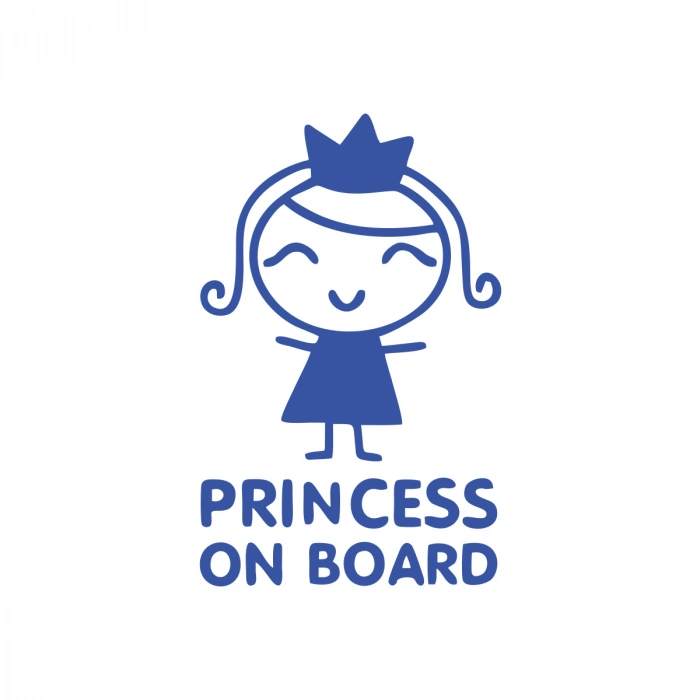 Princess On Board Araba Sticker 17x17 Cm Mavi