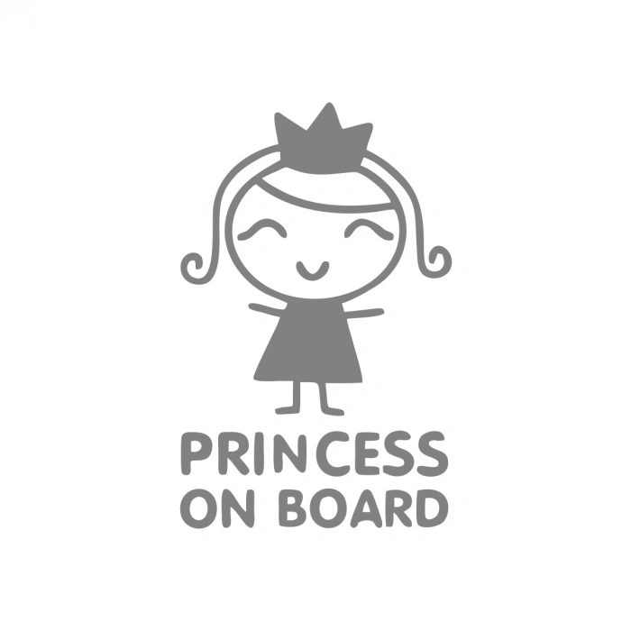 Princess On Board Araba Sticker 17x17 Cm Gri