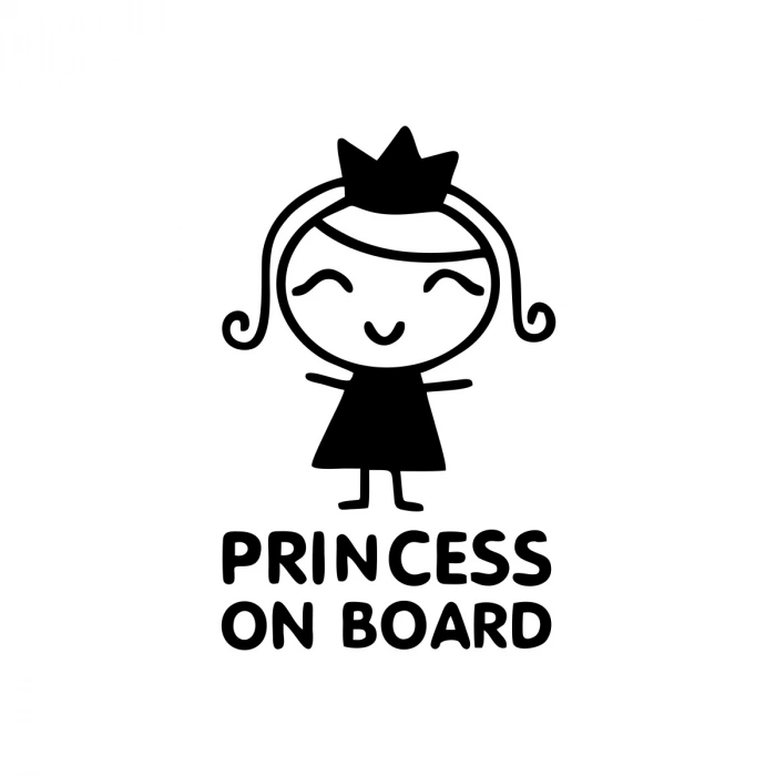 Princess On Board Araba Sticker 17x17 Cm Siyah