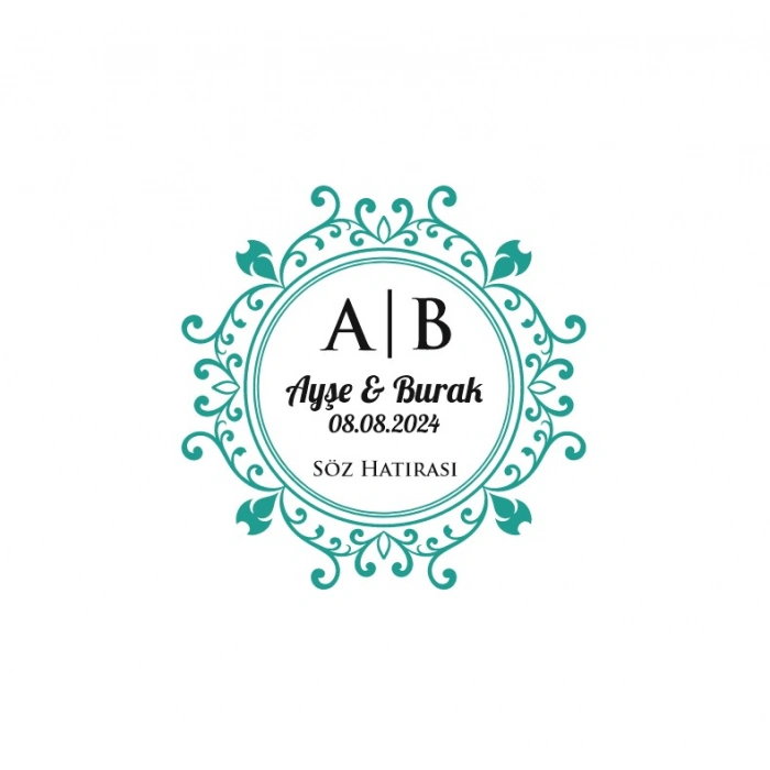 Yaprak Desenli Kare Mühür Kına Nişan Düğün 3x3 cm özel etiket / 50 adet sticker