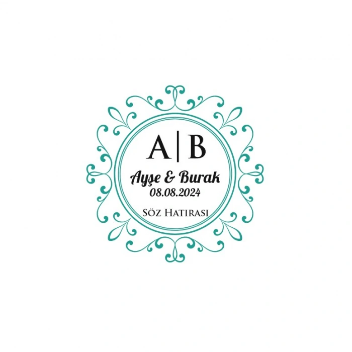 Dişli Kenarlı Kare Mühür Kına Nişan Düğün 3x3 cm özel etiket / 50 adet sticker