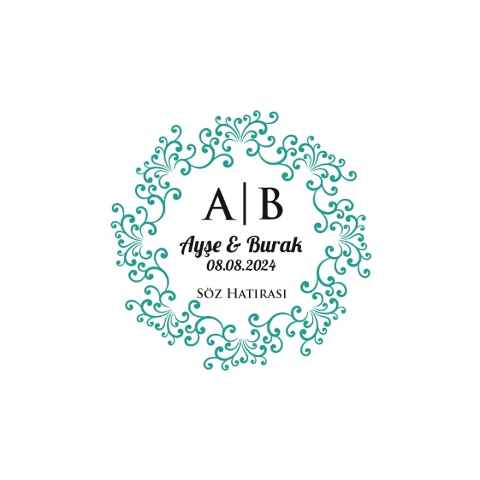 Dişli İkili Çerçeveli Kare Mühür Kına Nişan Düğün 3x3 cm özel etiket / 50 adet sticker