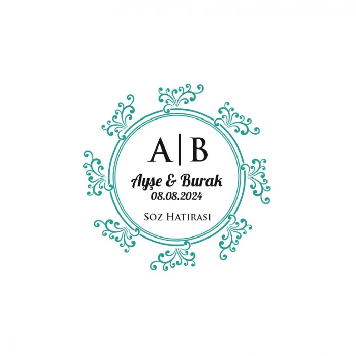 İkili Noktalı Çerçeveli Kare Mühür Kına Nişan Düğün 3x3 cm özel etiket / 50 adet sticker