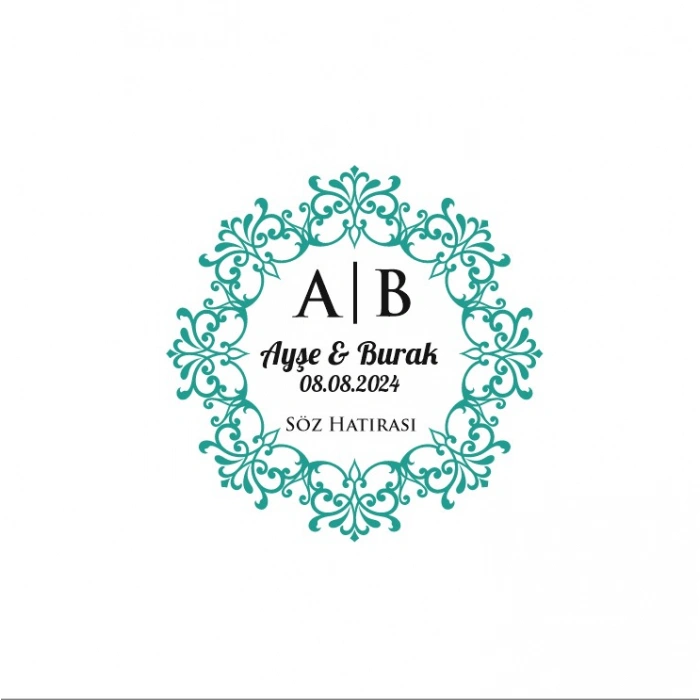 Kare içinde Yuvarlak Mühür Kına Nişan Düğün 3x3 cm özel etiket / 50 adet sticker