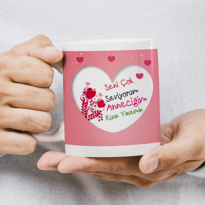 Anneler Günü Kupası - Seni Çok Seviyorum Anneciğim Kızın Yasemin