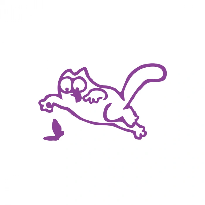 Komik Kedi Araba Sticker 17x17 Cm Mor