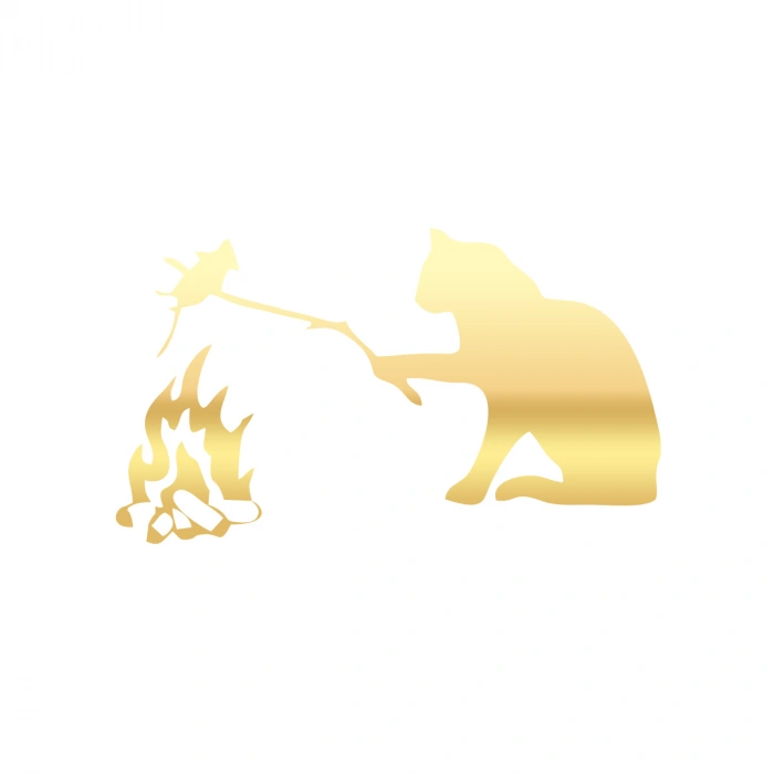 Kamp Yapan Kedi Araba Sticker 17x17 Cm Gold