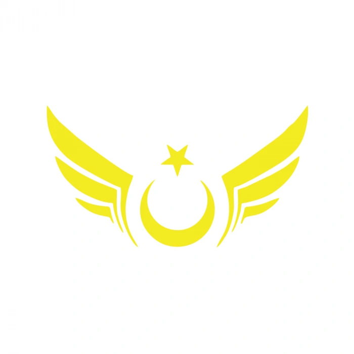 Kanatlı Türk Bayrağı Araba Sticker 17x17 Cm Sarı