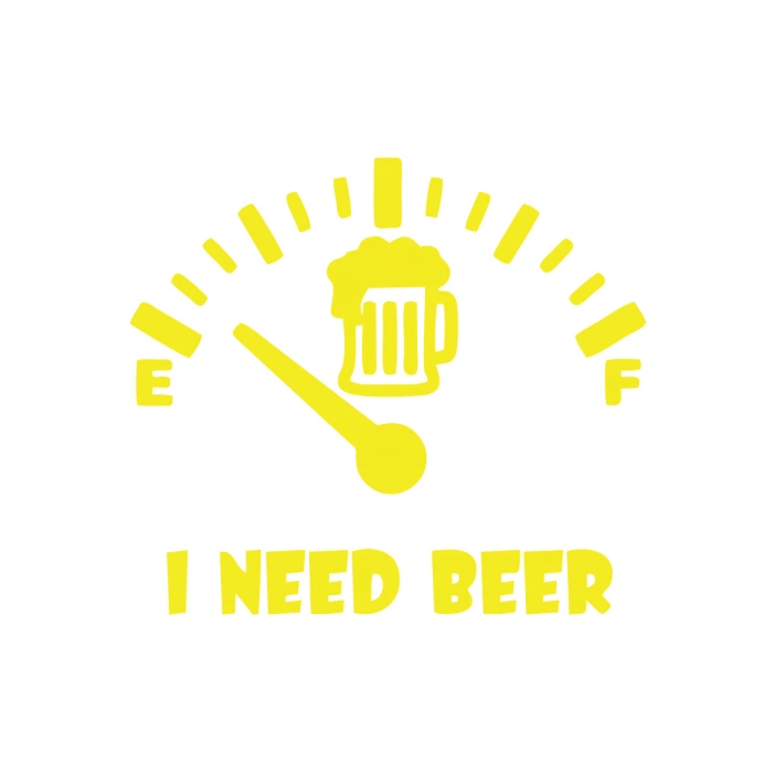 I Need Beer Araba Sticker  17x17 Cm Sarı