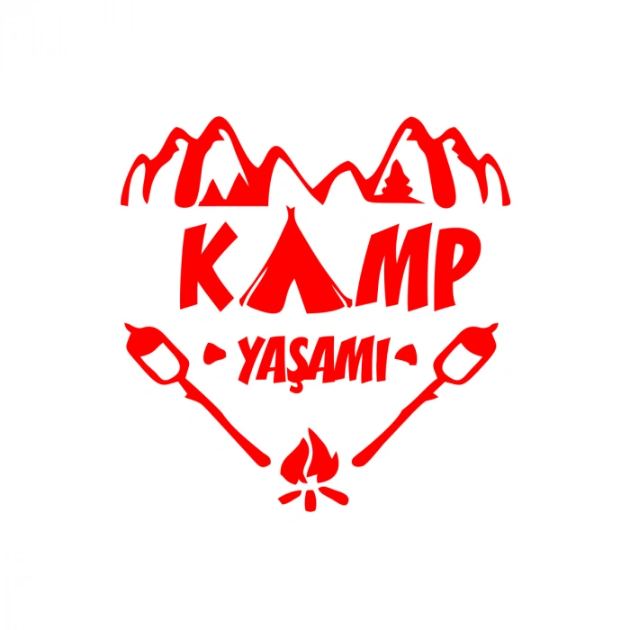 Kamp  Yaşamı Araba Sticker 17x17 Cm Kırmızı