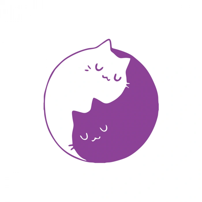 Kediler Ying Yang Araba Sticker 17x17 Cm Mor