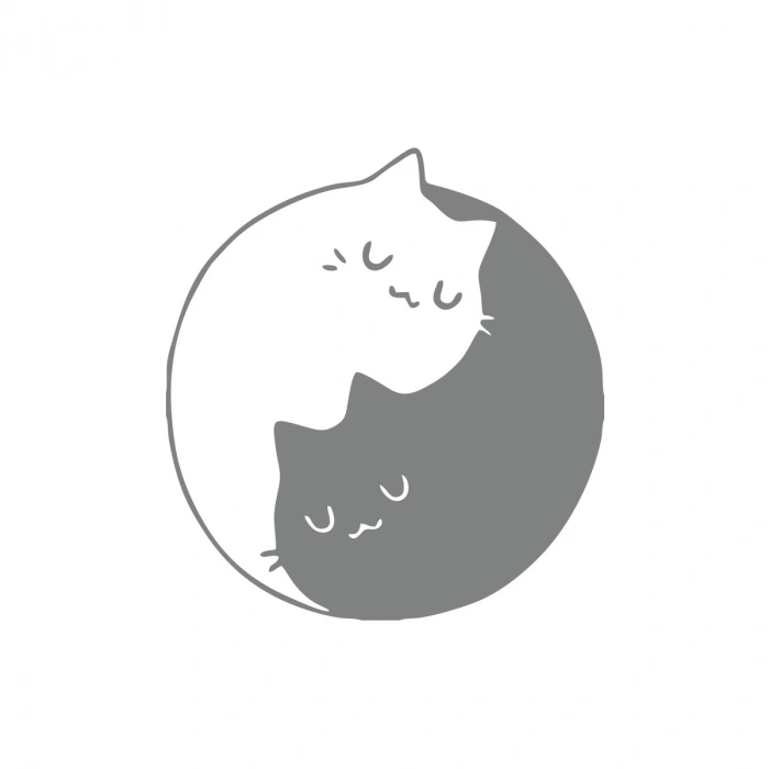 Kediler Ying Yang Araba Sticker 17x17 Cm Gri