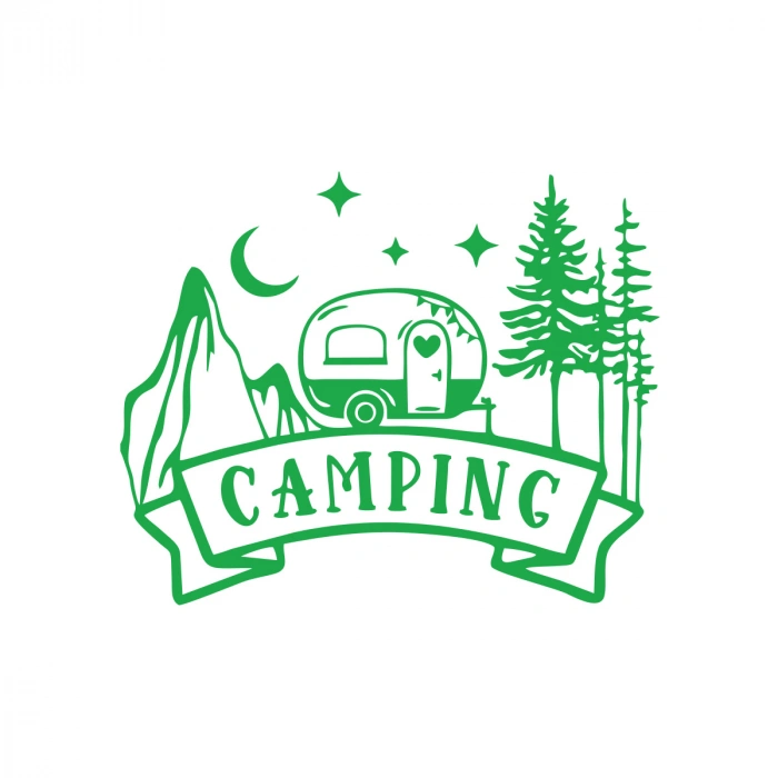 Camping Araba Sticker  17x17 Cm Yeşil