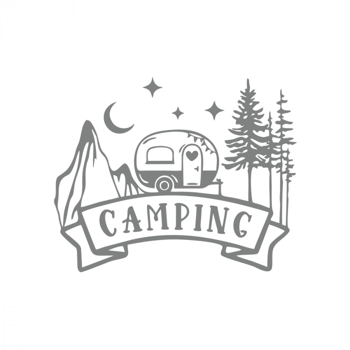 Camping Araba Sticker  17x17 Cm Gri