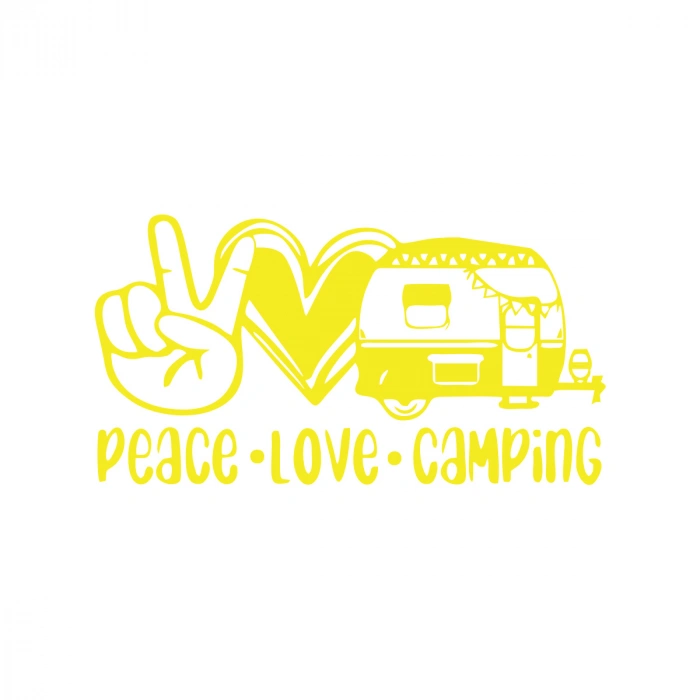 Peace Love Camping Araba Sticker  17x17 Cm Sarı
