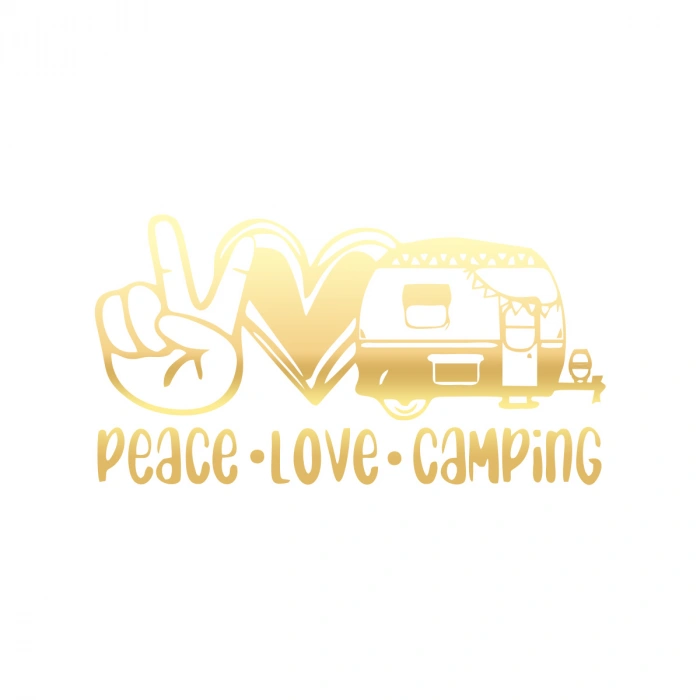 Peace Love Camping Araba Sticker  17x17 Cm Gold