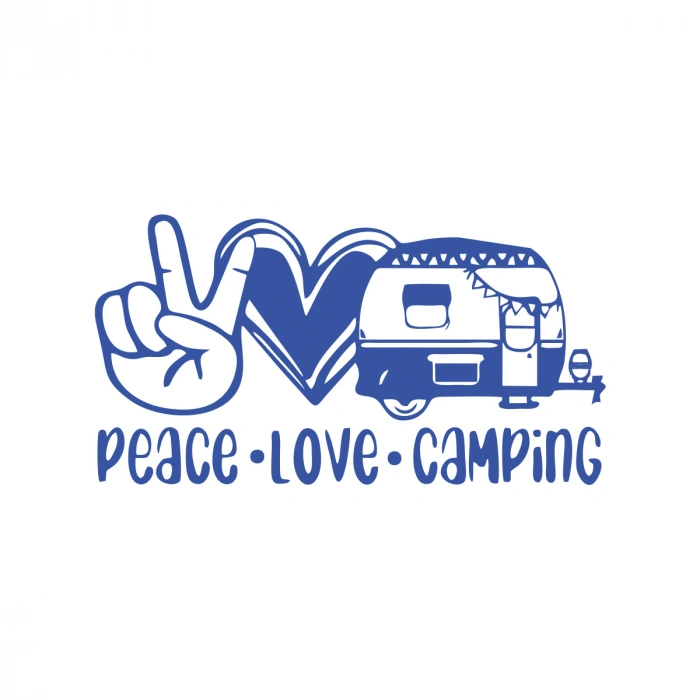 Peace Love Camping Araba Sticker  17x17 Cm Mavi