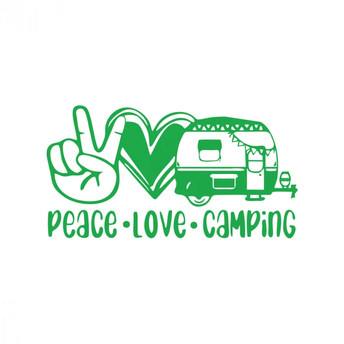 Peace Love Camping Araba Sticker  17x17 Cm Yeşil