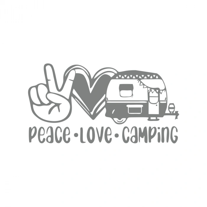Peace Love Camping Araba Sticker  17x17 Cm Gri