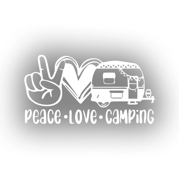 Peace Love Camping Araba Sticker  17x17 Cm Beyaz