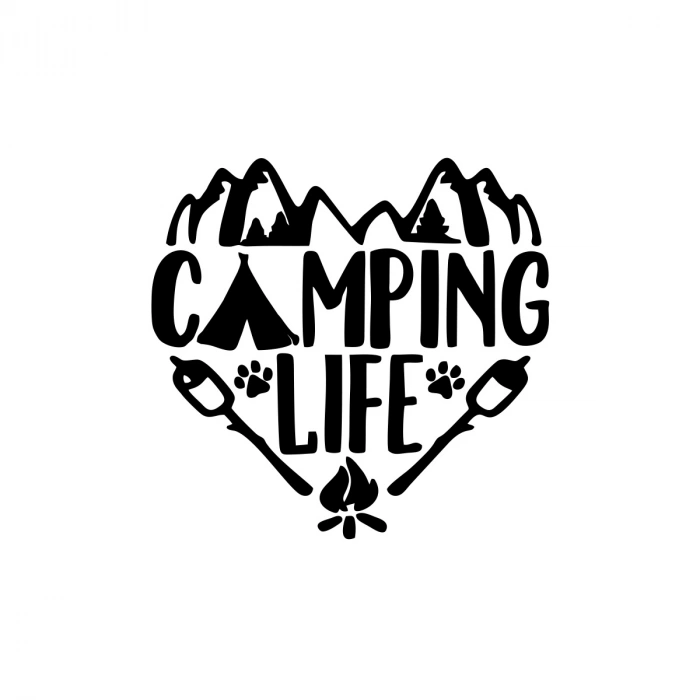 Camping Life Araba Sticker 17x17 Cm Siyah