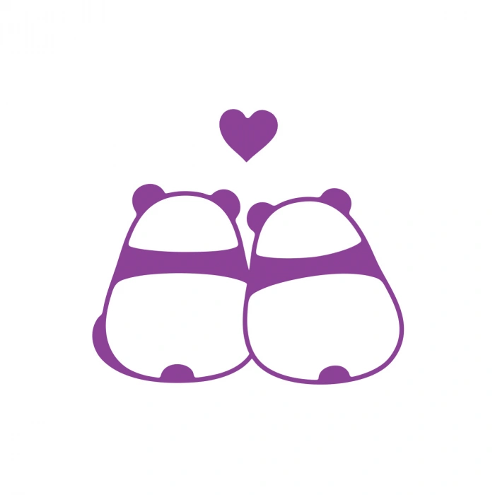 Panda Çifti Araba Sticker 17x17 Cm Mor