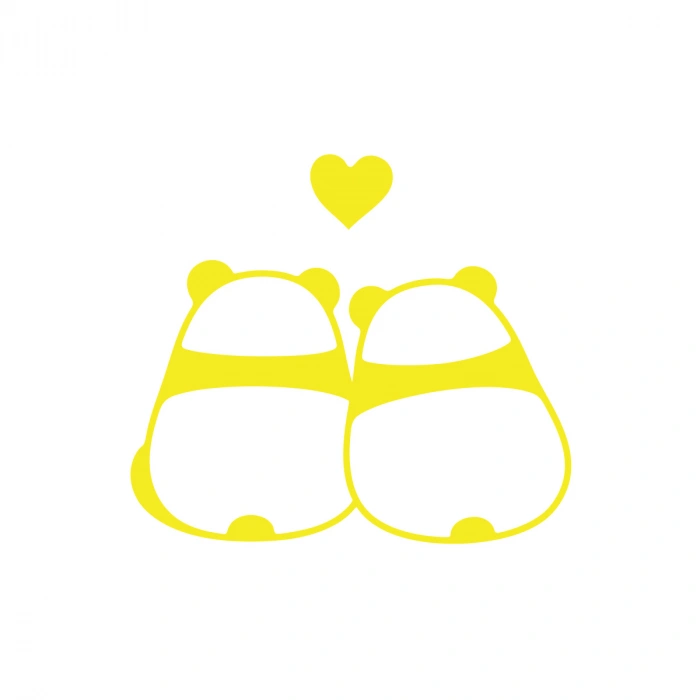 Panda Çifti Araba Sticker 17x17 Cm Sarı