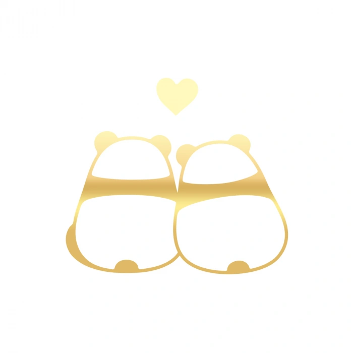 Panda Çifti Araba Sticker 17x17 Cm Gold