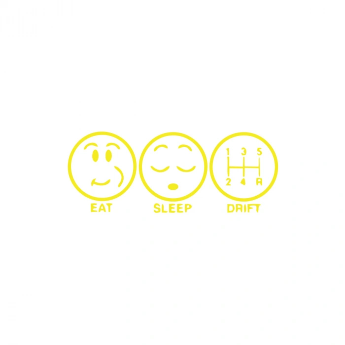 Eat Sleep Drift Araba Sticker 17x17 Cm Sarı