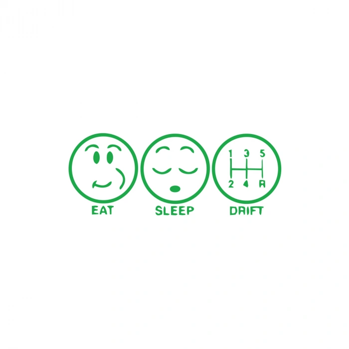 Eat Sleep Drift Araba Sticker 17x17 Cm Yeşil