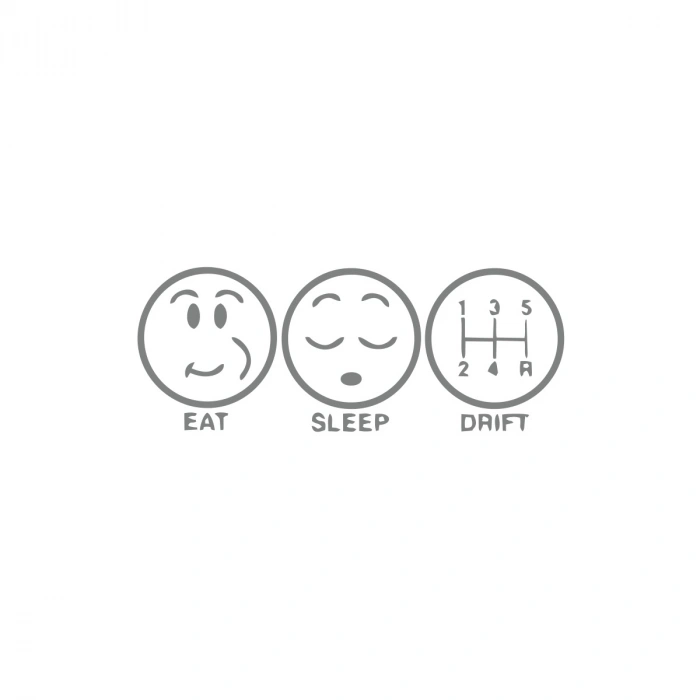 Eat Sleep Drift Araba Sticker 17x17 Cm Gri
