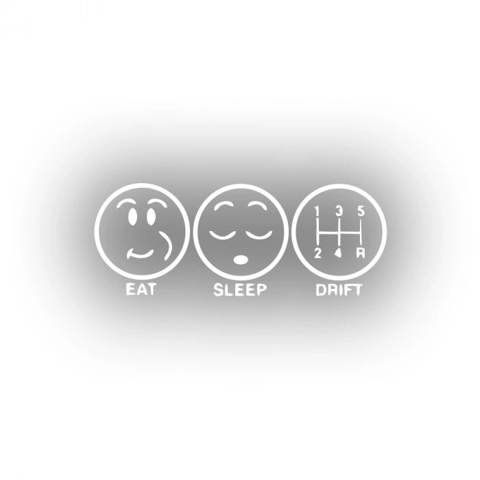 Eat Sleep Drift Araba Sticker 17x17 Cm Beyaz