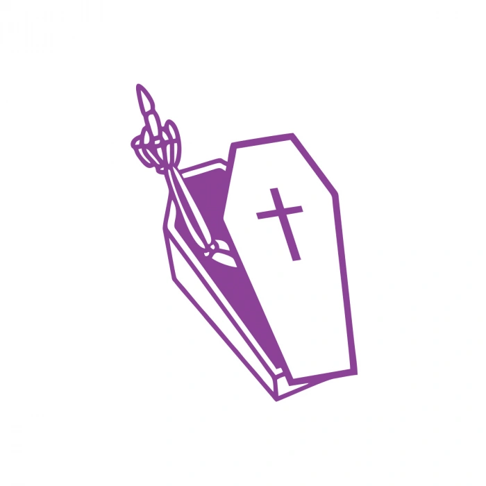 Tabuttan Çıkan İskelet Araba Sticker 17x17 Cm Mor