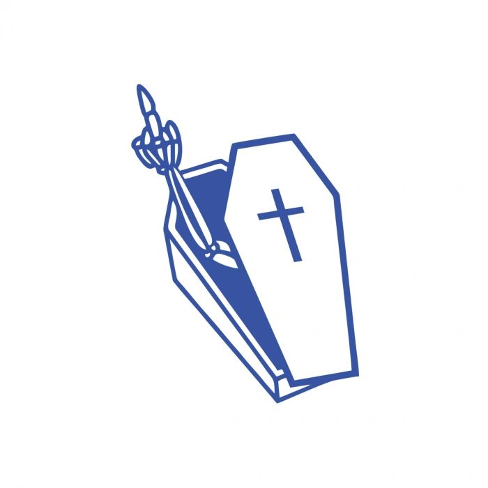 Tabuttan Çıkan İskelet Araba Sticker 17x17 Cm Mavi