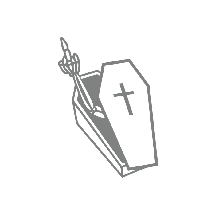 Tabuttan Çıkan İskelet Araba Sticker 17x17 Cm Gri