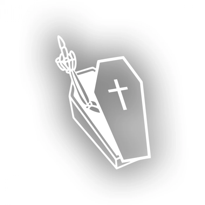 Tabuttan Çıkan İskelet Araba Sticker 17x17 Cm Beyaz