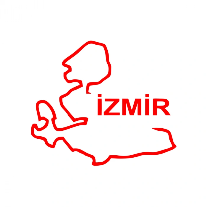 İzmir Harita Araba Sticker 17x17 Cm Kırmızı