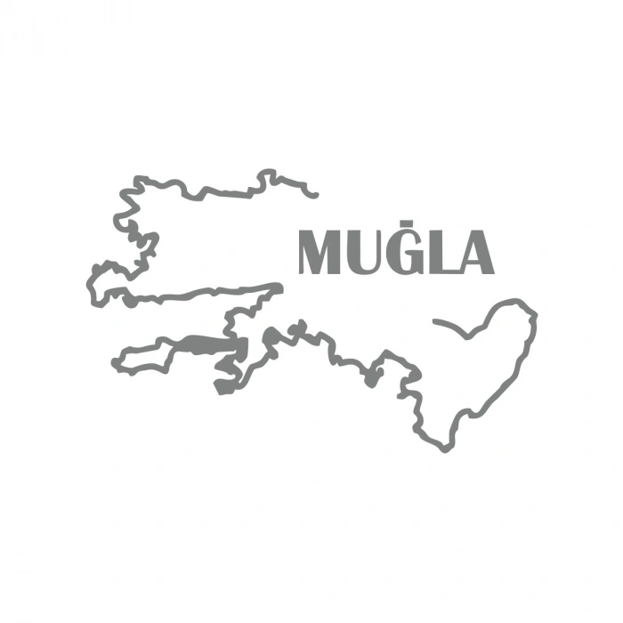 Muğla Harita Araba Sticker 17x17 Cm Gri