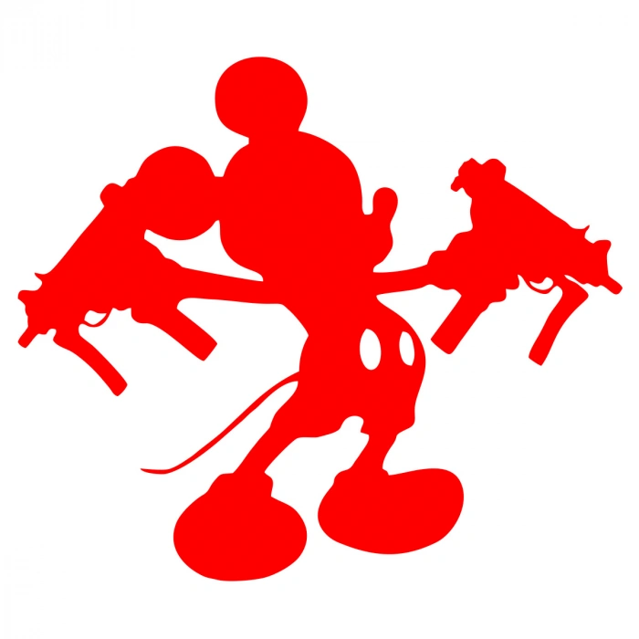 Uzi Tutan Mickey Mouse Araba Sticker 17x17 Cm Kırmızı