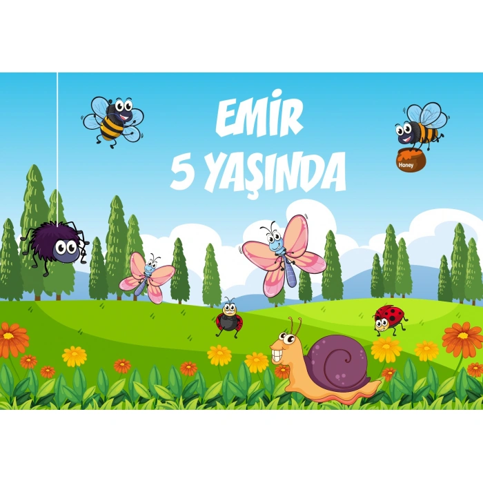 Orman ve Arılar Temalı Doğum Günü Afişi - 100x150 Cm