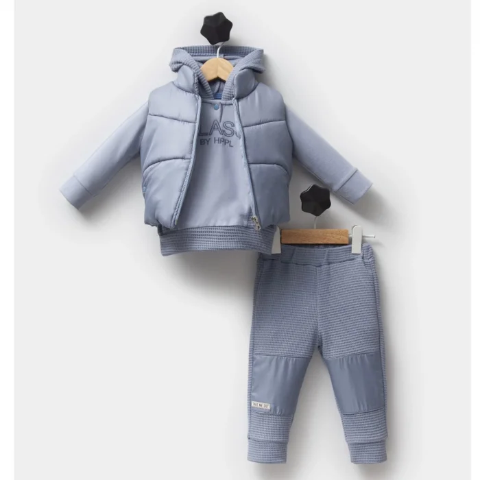 ERKEK 9-12-18 AY YELEKLİ WAFFLE 3LÜ TAKIM