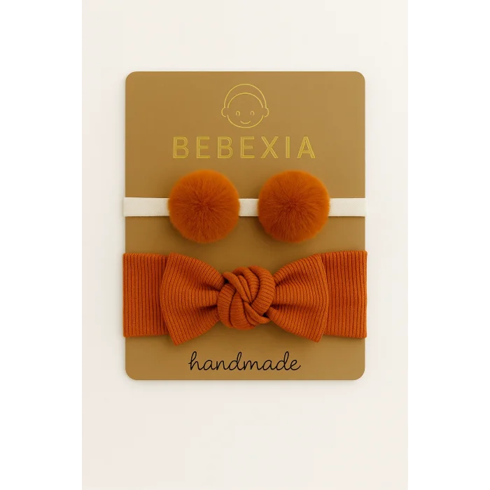 Bebexia 2’li Premium Bebek Saç Bandı Seti (0-3 Yaş) | Ponpon & Kaşkorse Bandana