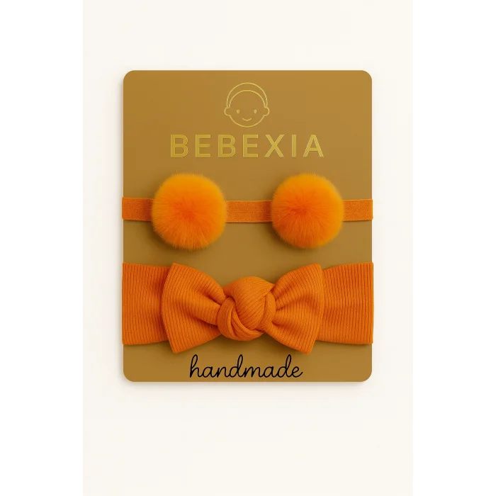 Bebexia 2’li Premium Bebek Saç Bandı Seti (0-3 Yaş) | Ponpon & Kaşkorse Bandana