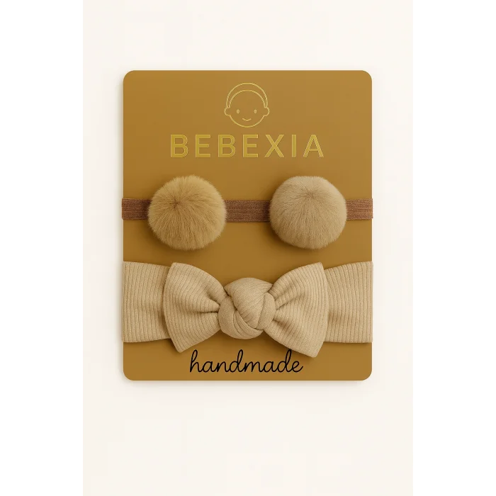 Bebexia 2’li Premium Bebek Saç Bandı Seti (0-3 Yaş) | Ponpon & Kaşkorse Bandana