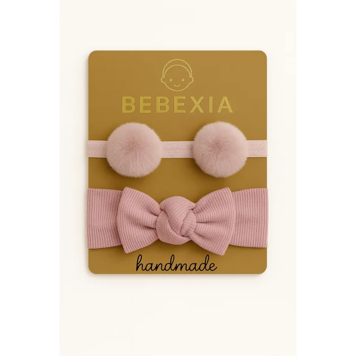 Bebexia 2’li Premium Bebek Saç Bandı Seti (0-3 Yaş) | Ponpon & Kaşkorse Bandana
