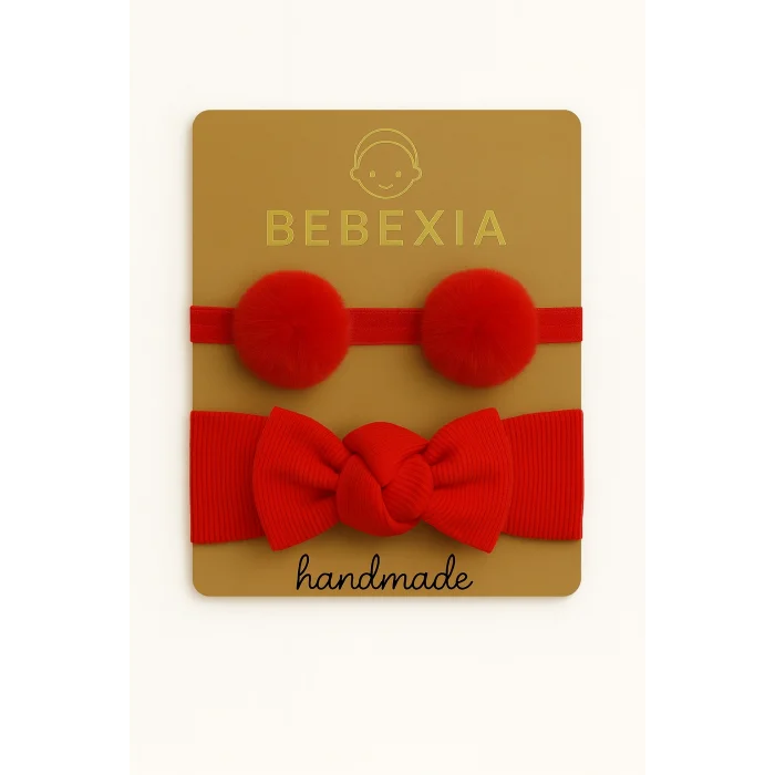 Bebexia 2’li Premium Bebek Saç Bandı Seti (0-3 Yaş) | Ponpon & Kaşkorse Bandana
