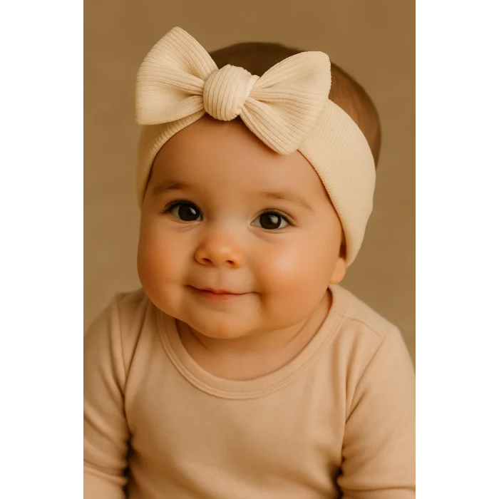 Bebexia Ekru Tekli Bebek Bandana (0-3 Yaş) | Pamuklu & Esnek Kumaş