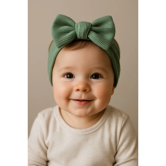 Bebexia Yeşil Tekli Bebek Bandana (0-3 Yaş) | Pamuklu & Esnek Kumaş