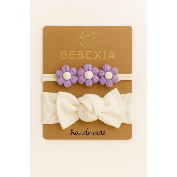 Bebexia Premium 3’lü Papatyalı Bandana Seti (0-3 Yaş) | %100 Pamuk & Elasten | Kız Bebek Saç Bandı